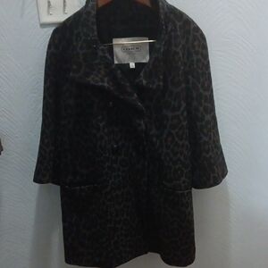 Coach Women's Black and Brown Animal Print Pea Coat